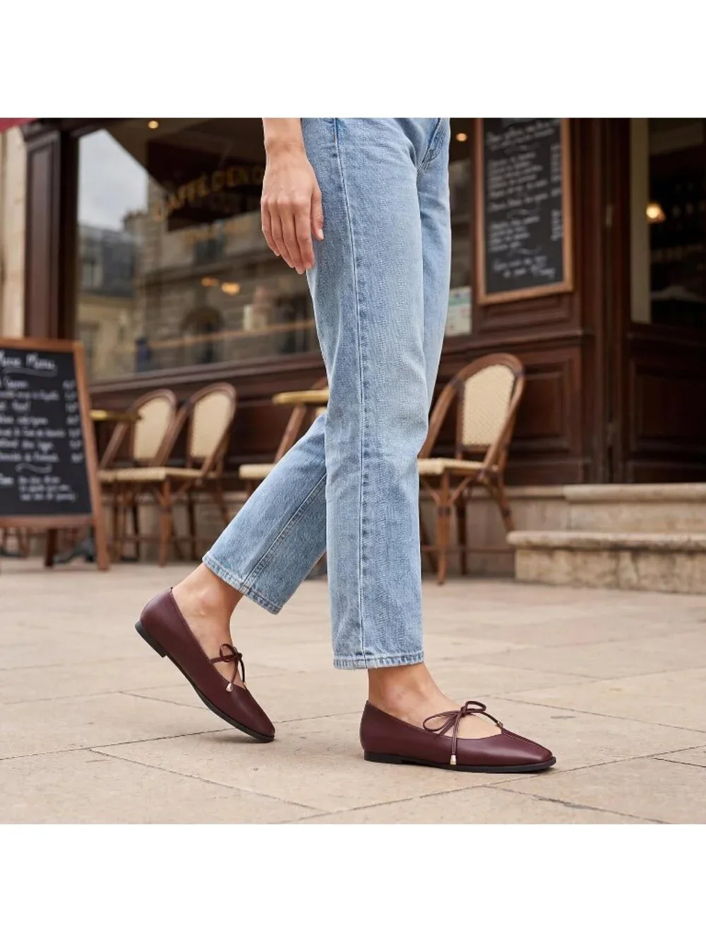 Women's Burgundy Mary Jane Ballet Flats Square Toe Bow Comfort Dress Shoes